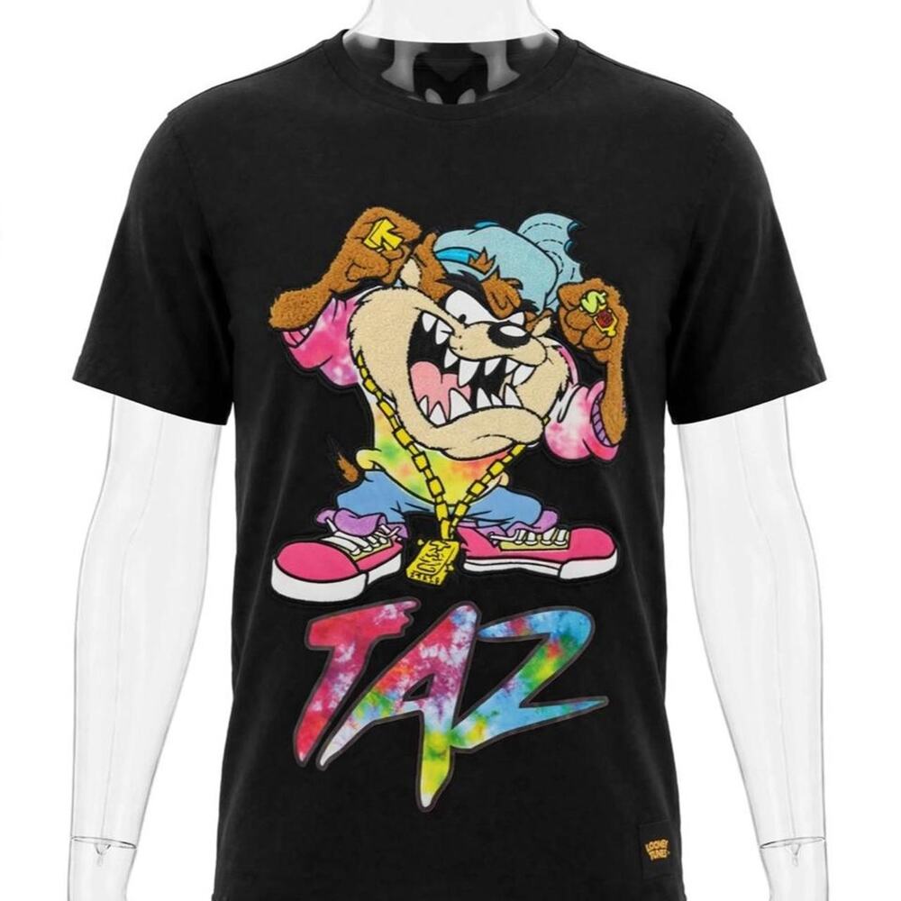 Looney Tunes Taz Black T-Shirt Mens S Cartoon Graphic Y2K